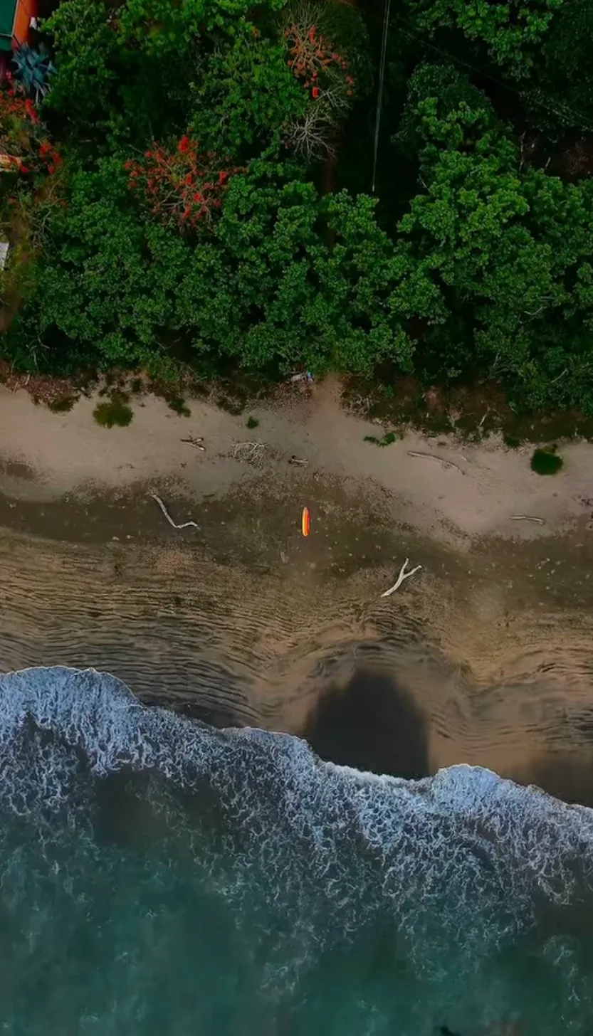 Aerial view of Costa Rica beach with jungle and waves